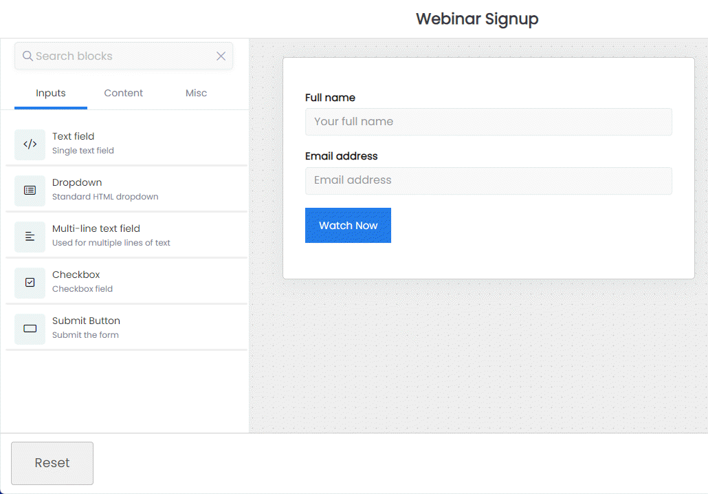 Webinar Web Form