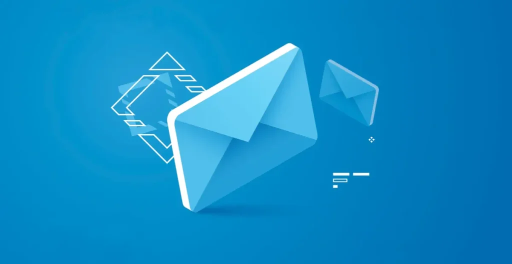 blue gradient background with email icons at an angle