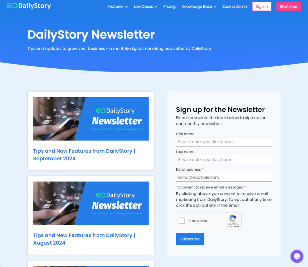 Newsletter list website