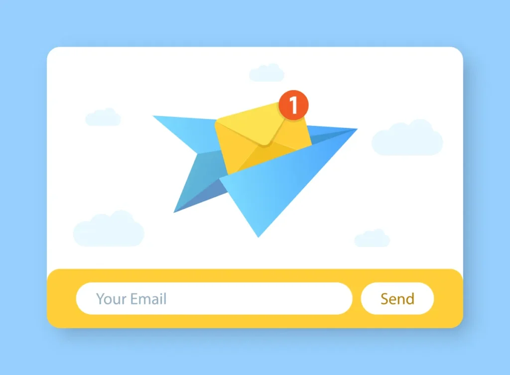 Email sign up graphic asking for someone's email and the ability to send in that email as you submitted to sign up for Newsletter