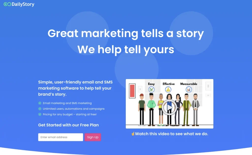 Daily stories homepage showing that they are a great email marketing software